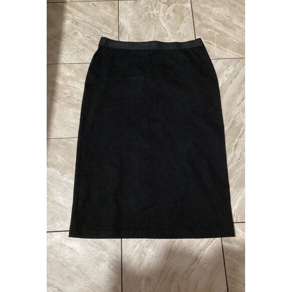 Karl Lagerfeld Black A-Line Stretch Knee Length Skirt Logo Elastic Waistband M - Picture 1 of 5